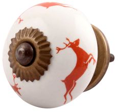 Brick Red Running Rein Deer Pattern Ceramic Drawer Knob